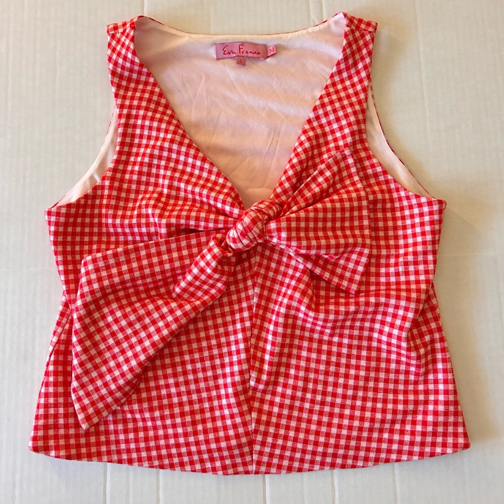 Eva Franco Anthropologie Red Gingham Bow Top